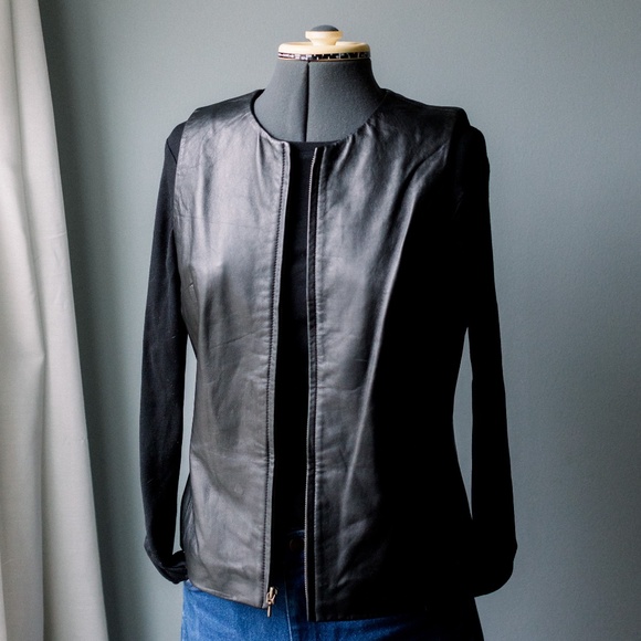 Vintage 90's Black Leather Moto Zip Up Vest - Women's Size Medium Petite - Picture 6 of 12